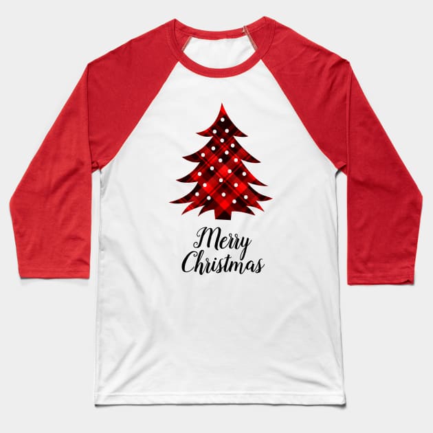 Merry Christmas Plaid Christmas Tree Baseball T-Shirt by julieerindesigns